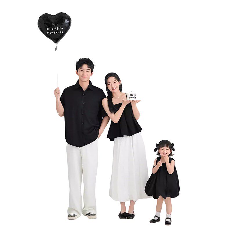 黑色系亲子主题全家福摄影服装家庭装三口装影楼拍照周岁亲子套装