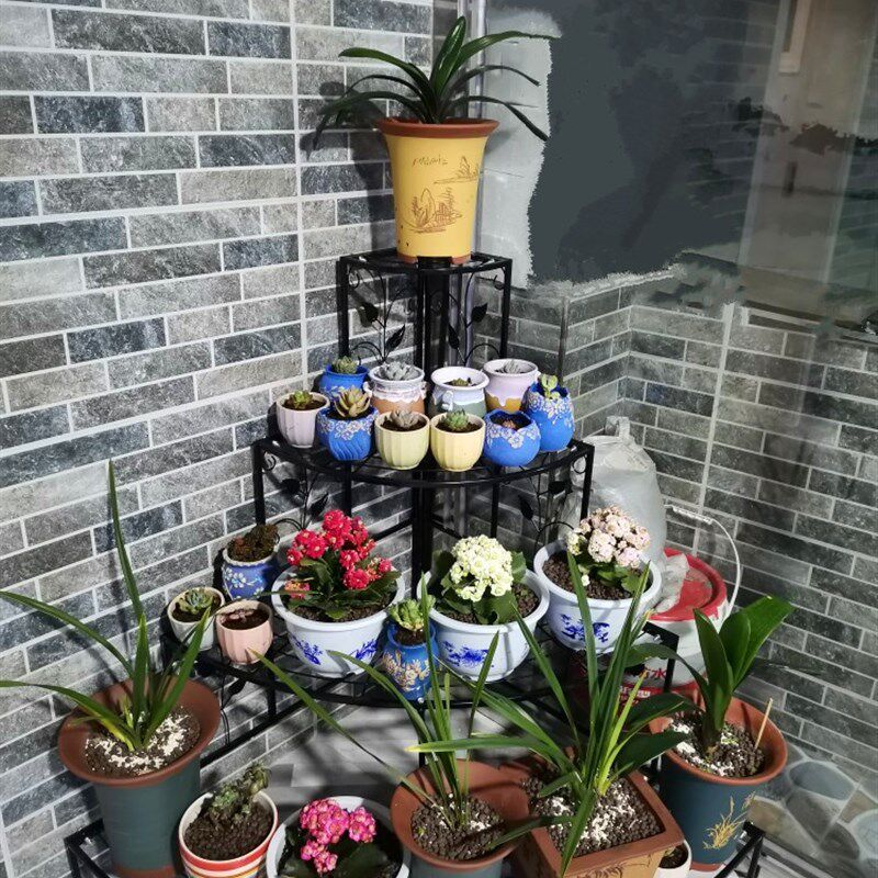 铁艺阳台转角花架子阶梯落地式墙角多层室内客厅三角形置物花盆架