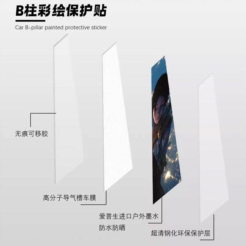 国漫哪吒汽车中柱贴立体卡通个性装饰汽车B柱保护膜车贴定制贴片C