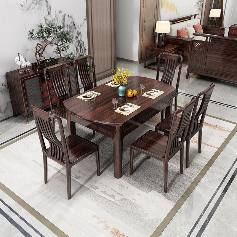 新中式实木餐桌伸缩方桌可变圆桌家用饭厅吃饭桌子1.5m米折叠组合