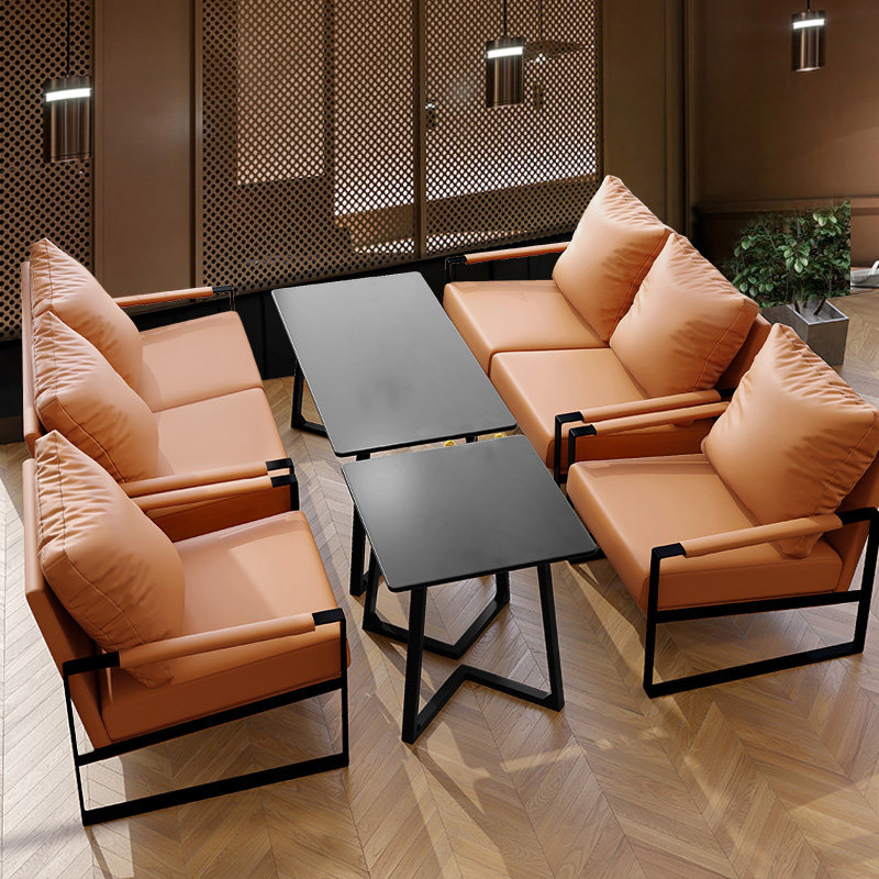 极简轻奢纳帕皮奶茶店桌椅组合咖啡厅酒吧餐厅沙发洽谈休闲沙发椅