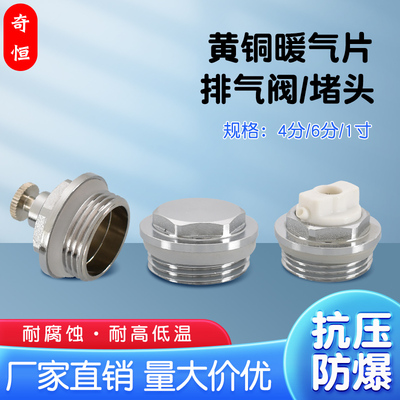 黄铜暖气片手动排气阀4分6分1寸跑风万向阀免生料带皮圈电镀堵头