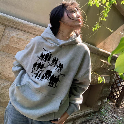 美式高级感灰连帽卫衣女纯棉2025新款秋冬宽松设计感小众加绒外套