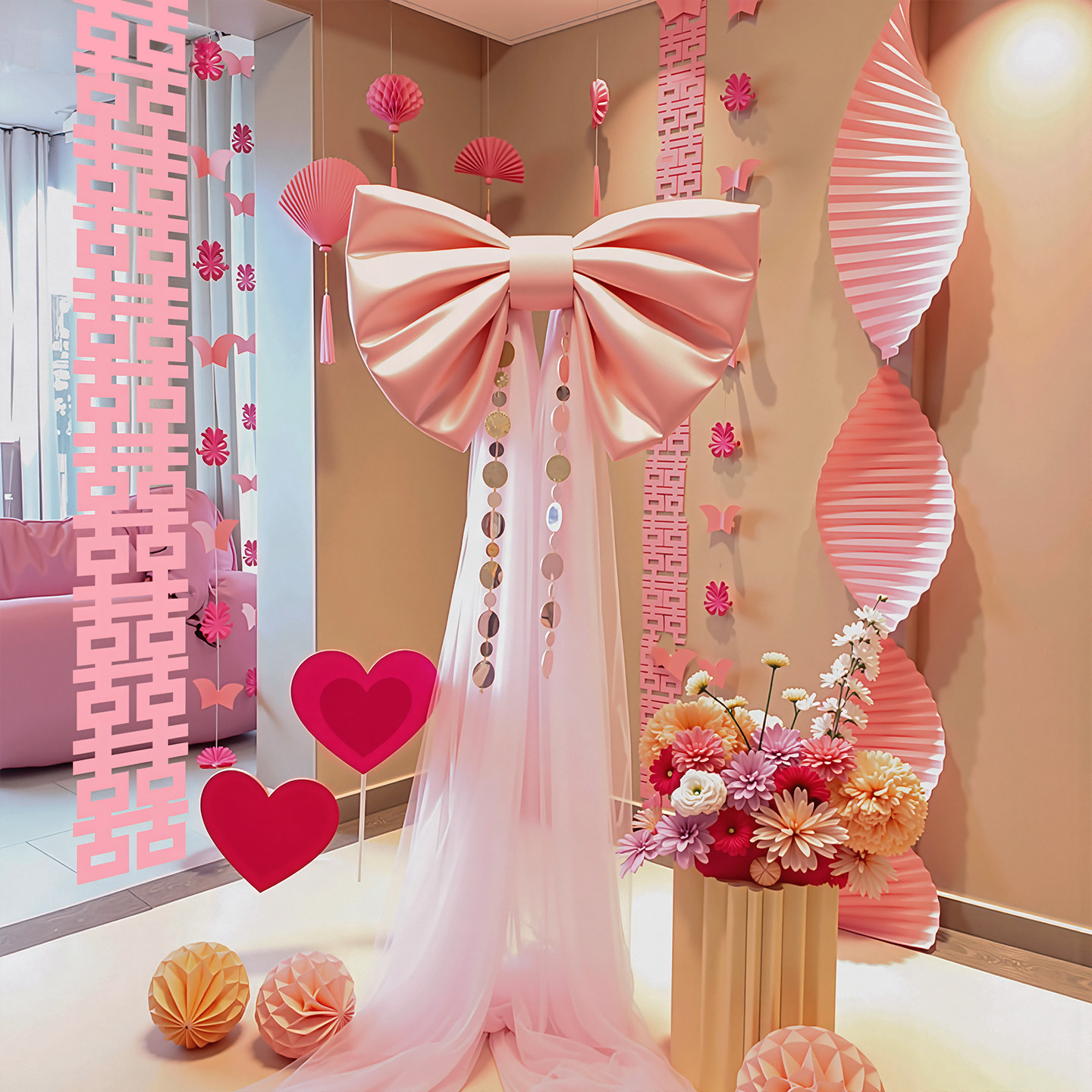 粉色婚房布置套装女方卧室结婚氛围感装饰婚礼晨袍拍照出片背景墙,节庆用品/礼品,婚房布置套装,淘宝优惠券,粉丝福利购,淘宝优惠卷