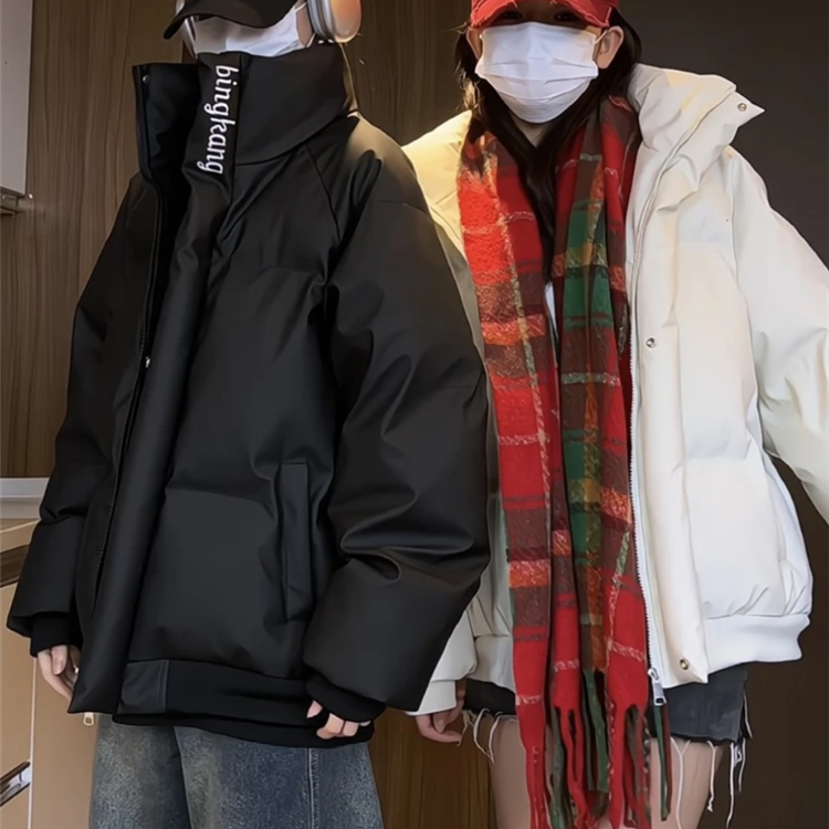 立领黑色PU皮棉衣外套男款冬季