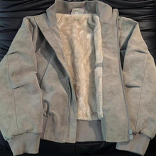 美式短款扎染皮衣夹克廓形冬季男款外套加绒保暖皮衣棒球飞行棉服