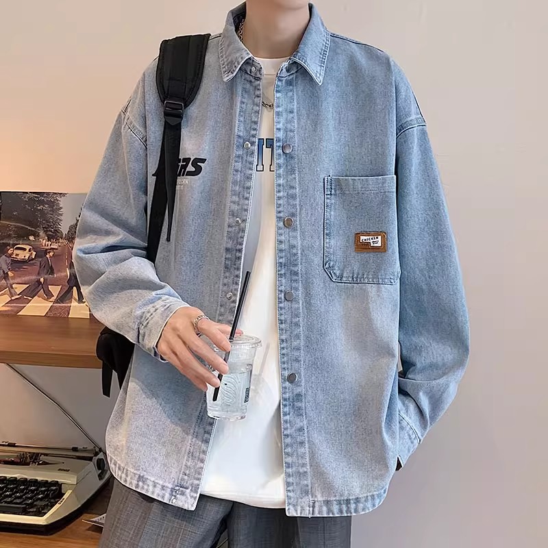 水洗牛仔衬衫外套男青年春秋季