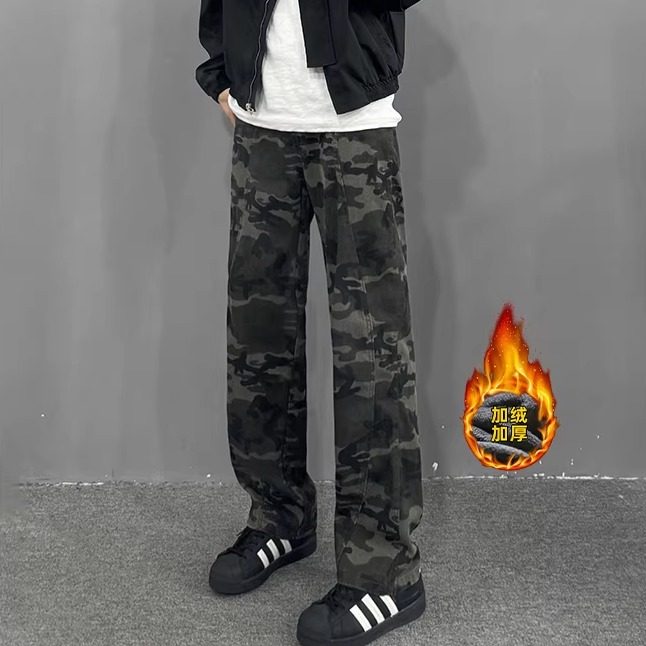 美式复古迷彩工装裤子男款秋冬加绒直筒牛仔裤高街cleanfit伐木裤,男装,牛仔裤,淘宝优惠券,粉丝福利购,淘宝优惠卷