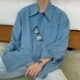 SOTAKEN休闲风蓝色长袖 男翻领宽松百搭高级感免烫衬衣 衬衫