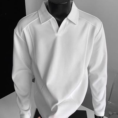 美式正肩拼接V领polo衫卫衣男款