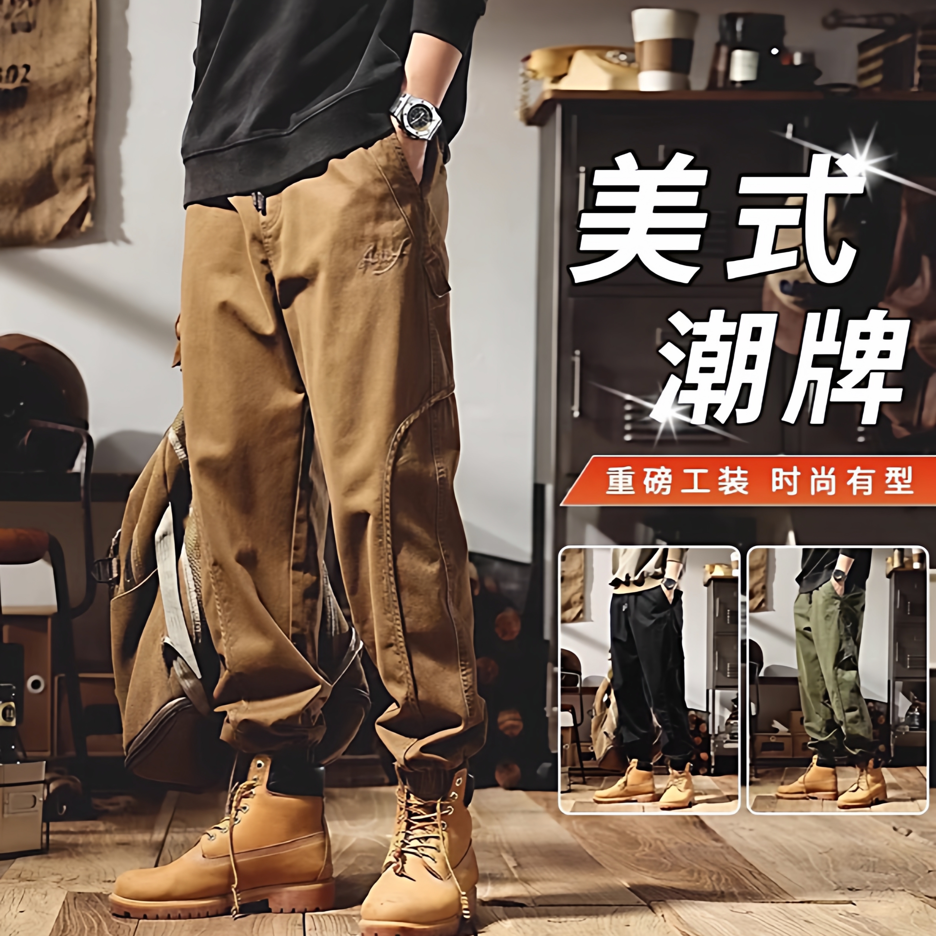 美式重磅工装裤子男士2025秋冬款