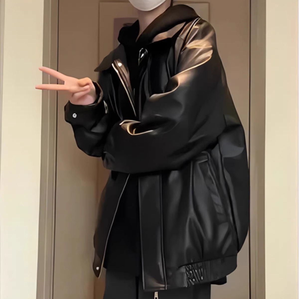 黑色pu皮衣外套男秋冬季高级感