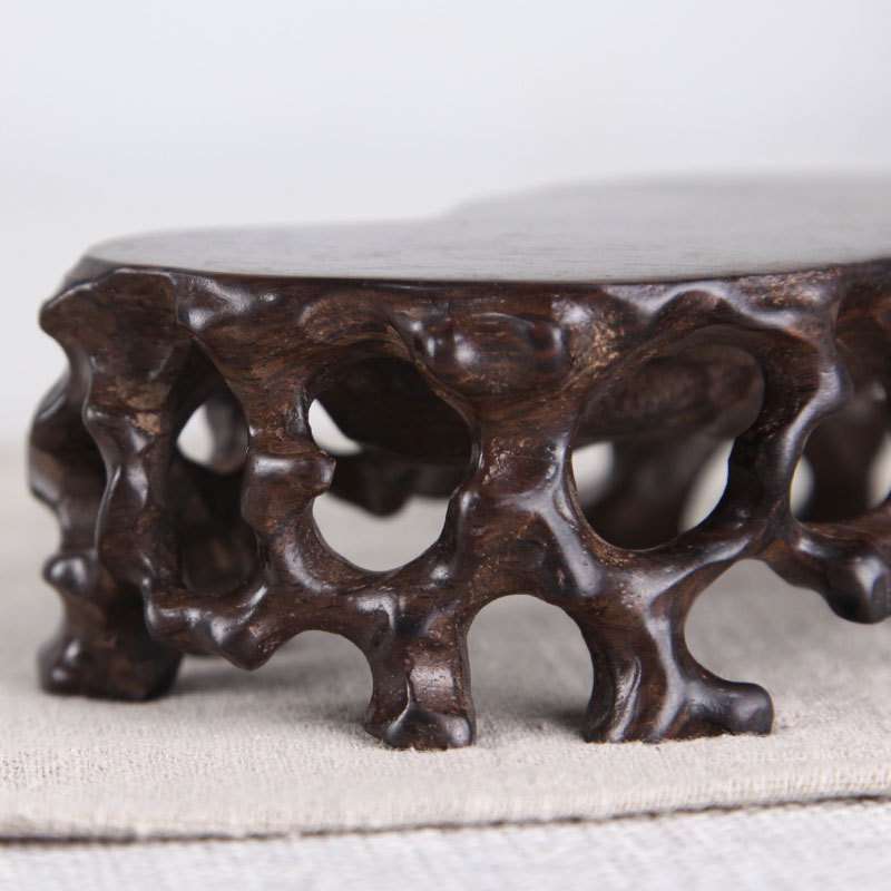 黑檀木实木根雕镂空根艺底座木托 奇石紫砂茶壶多肉微型盆景几架