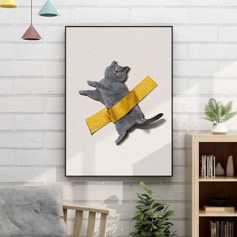 可爱动物装饰画北欧客厅趣味宠物猫咪蓝猫布偶玄关画餐厅墙面挂画图片