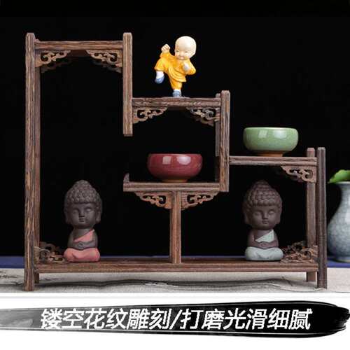 鸡翅木实木博古架小型桌上置物架文玩花盆茶杯架子摆件中式展示架