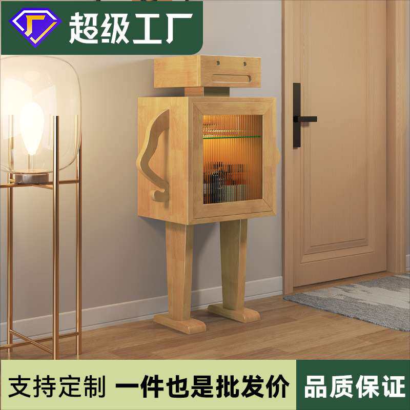 中古风家具实木机器人酒柜客厅收纳创意储物柜子实木餐边柜置物架