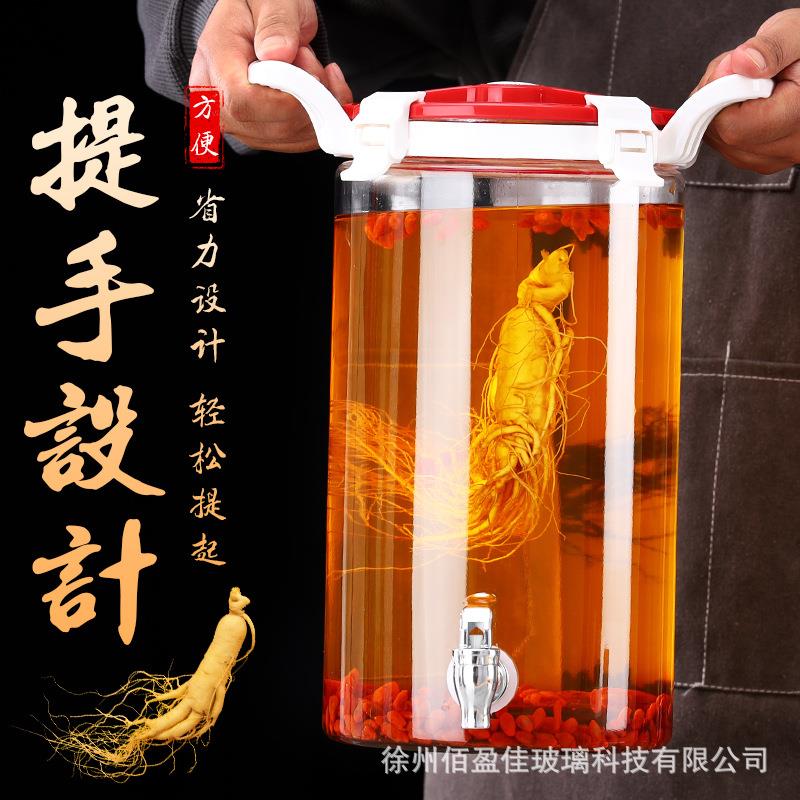 厂家现货直筒玻璃泡酒瓶家用云纹盖带龙头泡酒坛泡酒玻璃瓶子