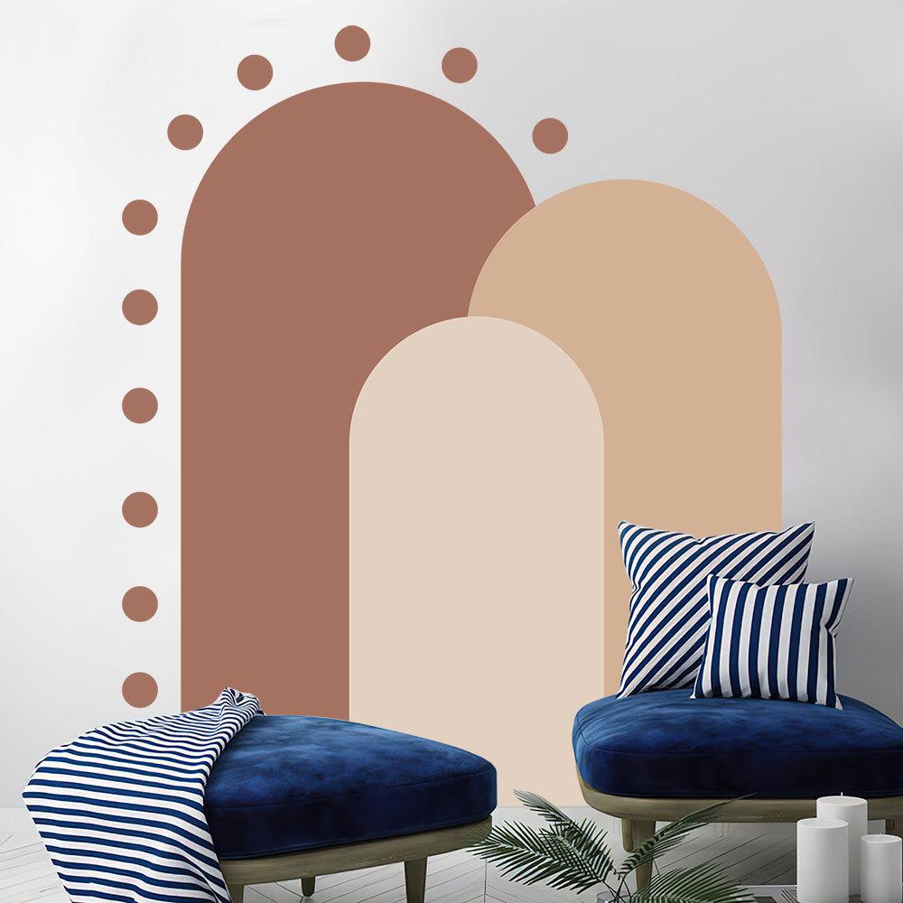 爆款波西米亚风拱桥客厅装饰墙纸自粘 几何波点BOHO墙贴壁饰