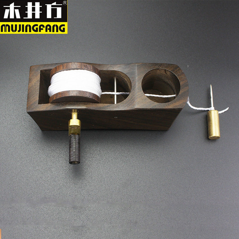 木井方墨斗 手摇式墨斗划线器 迷你DIY木工工具黑檀墨斗划线工具