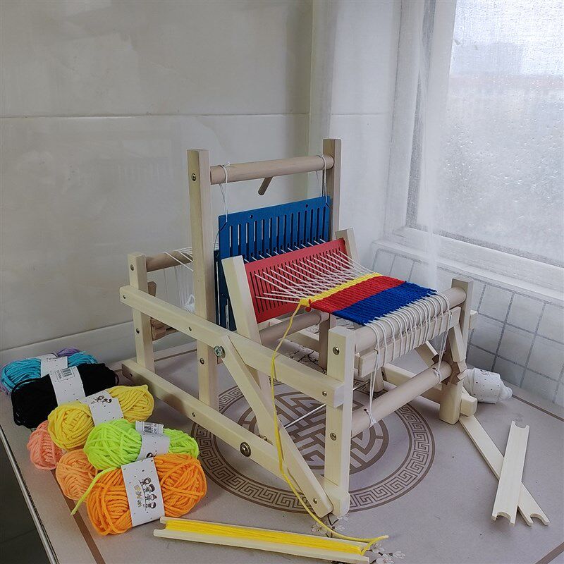 儿童手工制作DIY小型桌面织布机纺编织机区角材料女孩益智玩具
