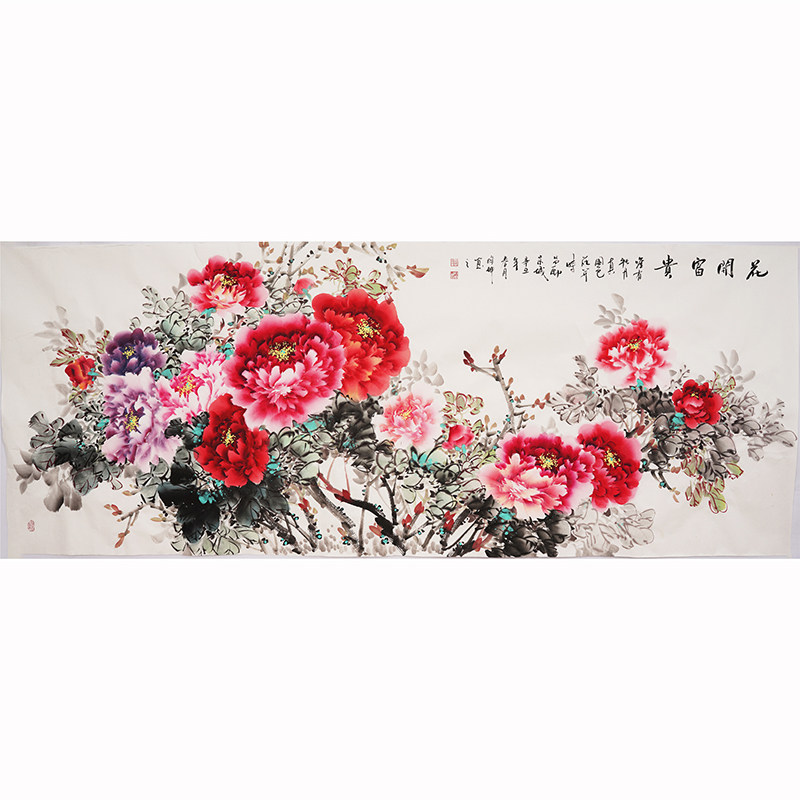 纯手绘牡丹画花开富贵写意国画中式客厅卧室沙发背景墙装饰画0001