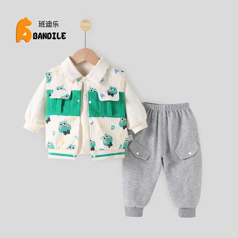 婴儿分体套装1-2岁宝宝春秋外出服小男生洋气马Q甲三件套可开裆裤