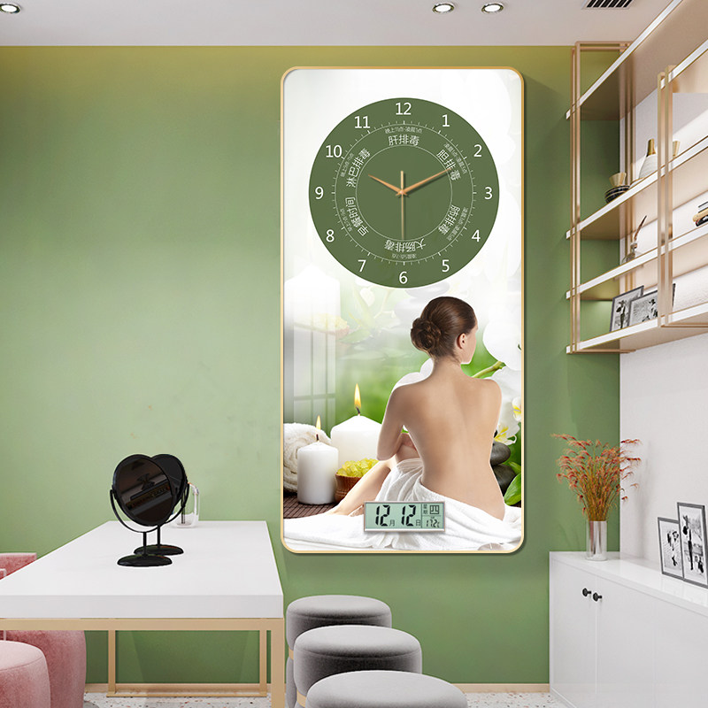 美容院装饰画静音挂钟美体挂w画肩颈海报面部护理图片画美体背景