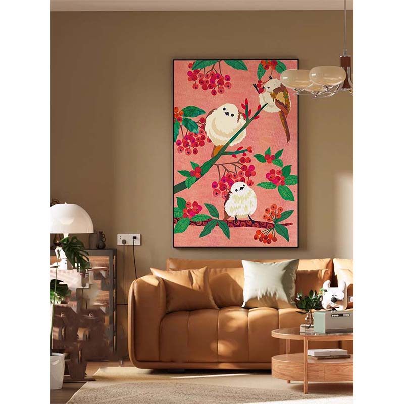 现代粉红花鸟艺术客m厅玄关挂画沙发背景墙卧室装饰画自然展厅壁