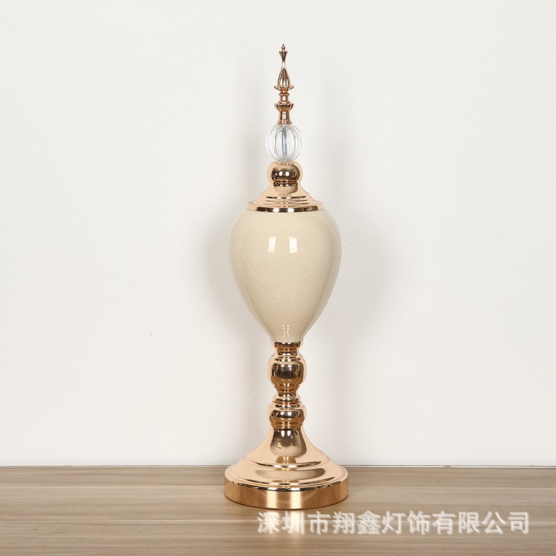 欧式铁艺美式花瓶摆件样板房餐桌电镀五金插花瓶家居软装金属摆件