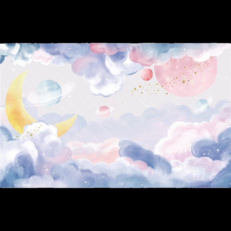 儿童房墙布女孩墙纸卧室梦幻星空壁纸云朵壁画墙壁贴纸壁布背景墙