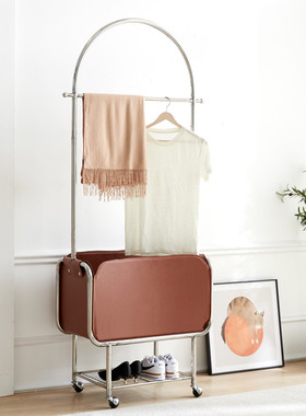 中古不锈钢皮兜衣帽架收纳转角落地架移动家用客厅卧室带轮挂衣架