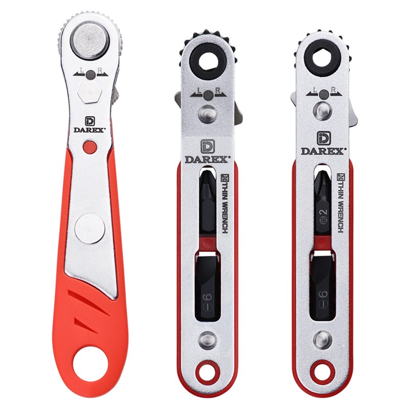 Darex台湾进口超薄迷你平板棘轮扳手狭窄空间快速正反掌心螺丝刀