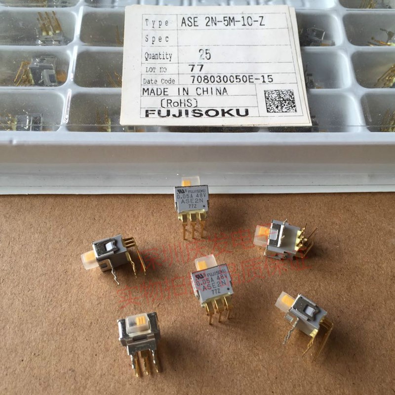 ASE2N原装日本FUJISOKU 拨动开关滑动开关弯脚镀金6脚2档带固定脚