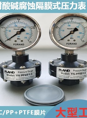 UPVC隔膜压力表PP膜片耐酸碱腐蚀Y601.0Mpa1.6Mpa