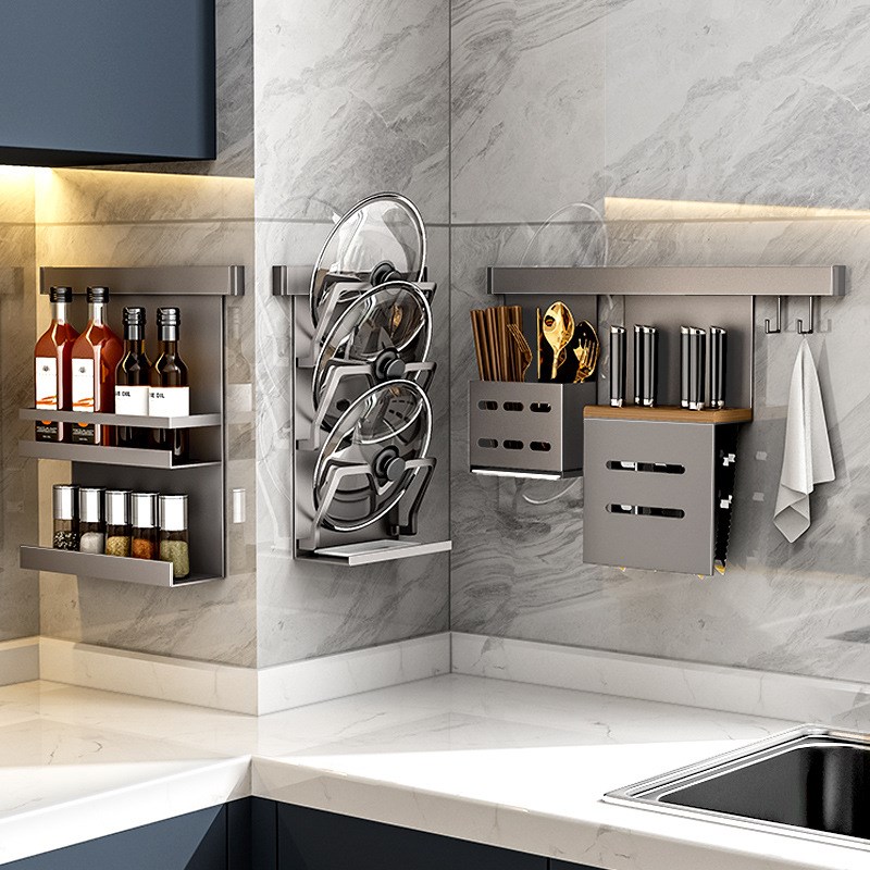 厨房锅盖置物架家用多功能锅铲勺子案菜板放置架台面砧板收纳神器