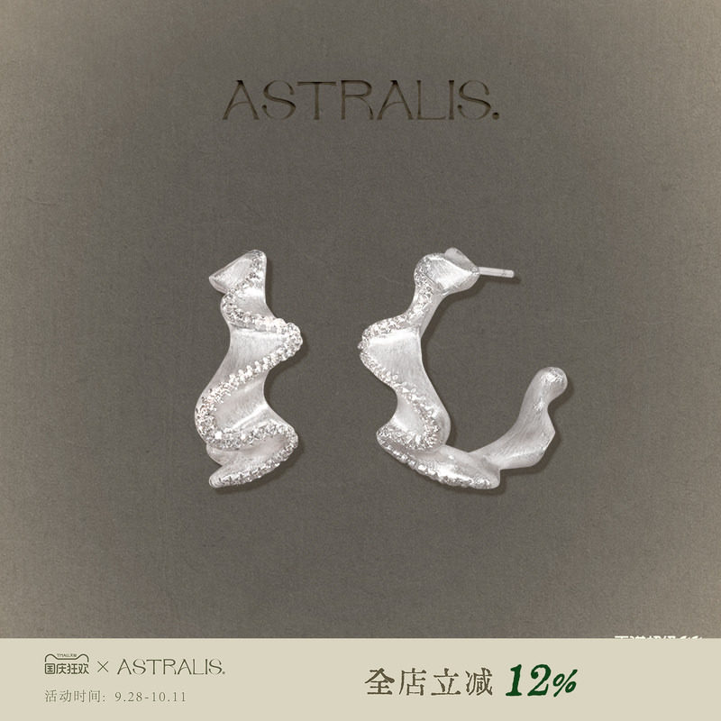 ASTRALIS拉丝镶钻耳圈女复古精致图片