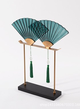 新中式玻璃扇形装k饰摆件酒店别墅售楼处展厅玄关书柜样板间软装