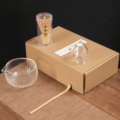 日式玻璃抹茶茶具套装r搭配彩盒茶筅抹茶碗茶筅立百本立茶拨