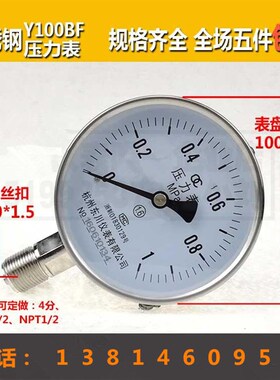Y100BF YN100BFZ 不锈钢压力表 耐震不锈钢压力表 耐高温 60mpa