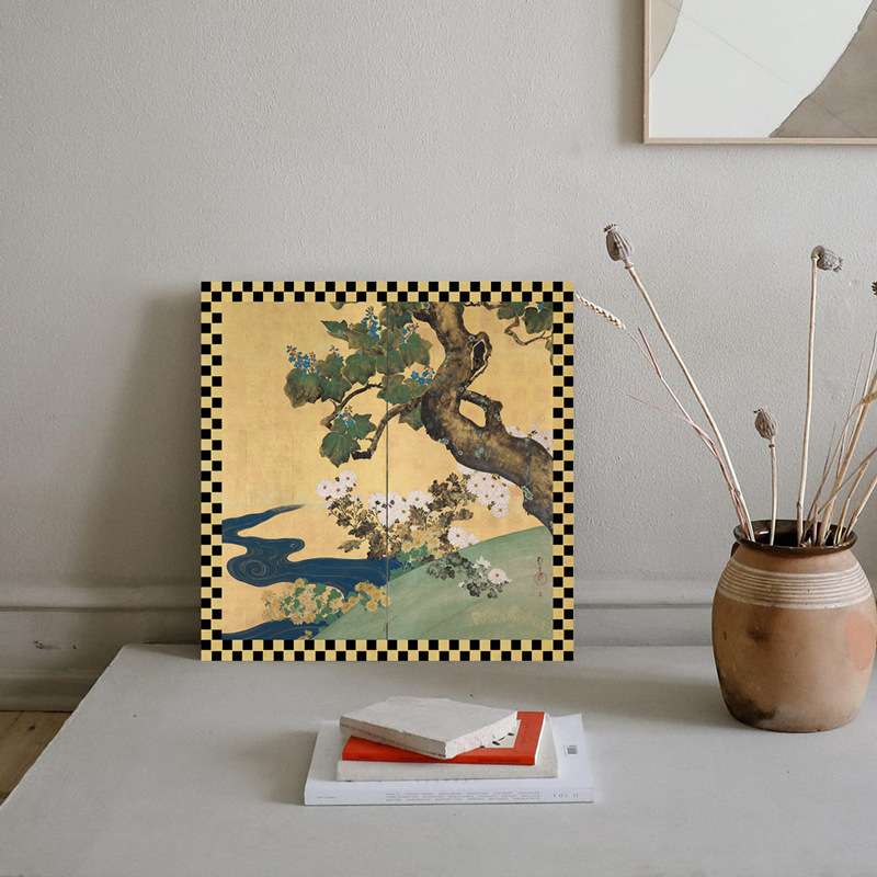 酒店茶楼新中式棋盘格创意装饰画现代中古风法式复古法式挂画图片