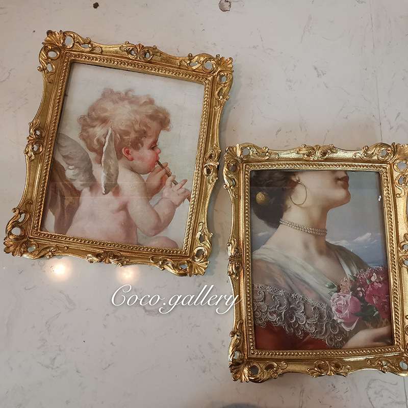Vintage欧式小天使相框复古金箔镂空雕花玄关卧室酒柜摆件装饰画图片