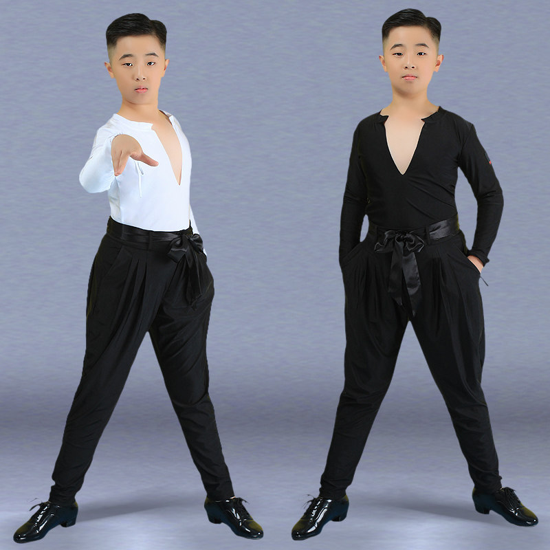 儿童男拉丁舞服装套装男童男孩男生训练练习练功服长袖套装秋季冬