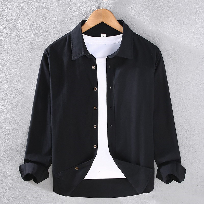 定制衬衫春秋季薄款长袖休闲衬衣宽松咖啡店工作服刺绣logo