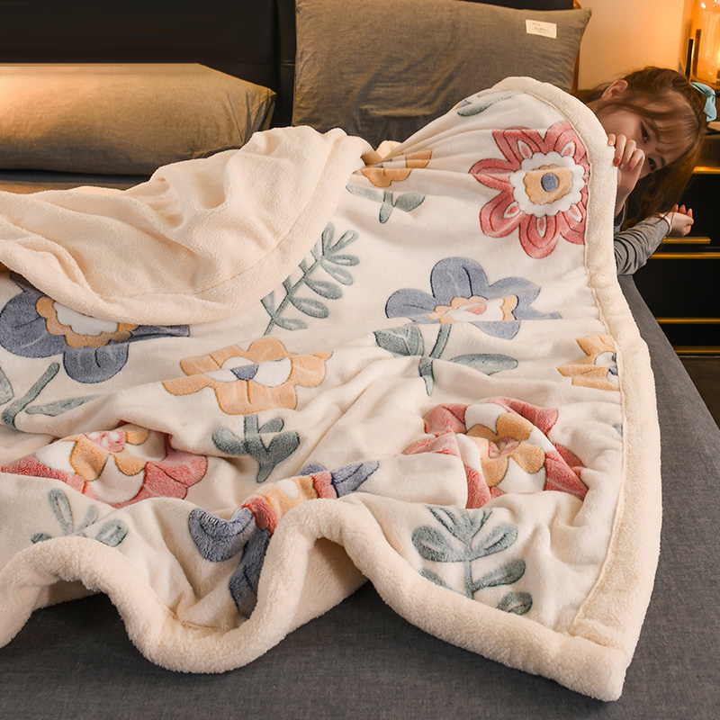 珊瑚法兰绒毛毯加绒午睡盖毯冬季加厚被子床单人沙发羊羔绒毯婴儿