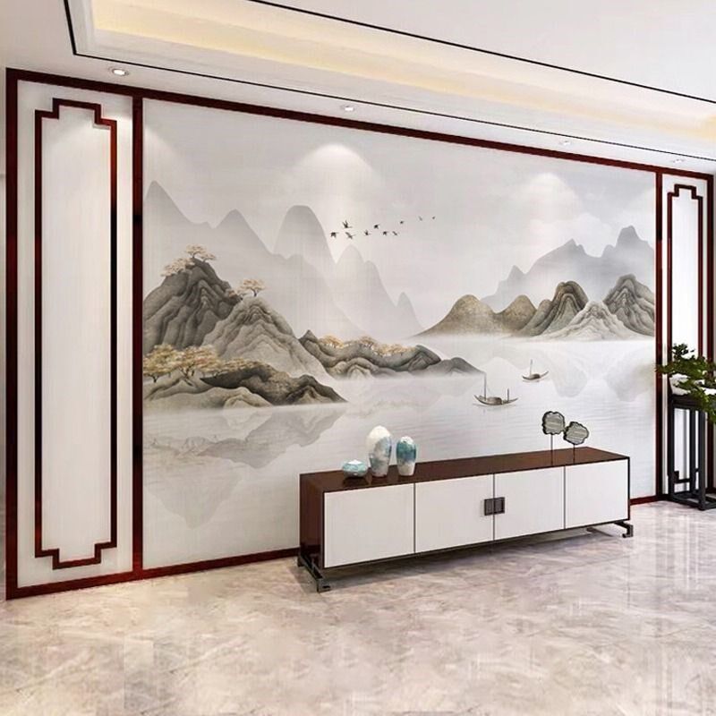 新中式花鸟电视背景墙布沙发客厅自粘墙纸立体壁布简约定制壁画