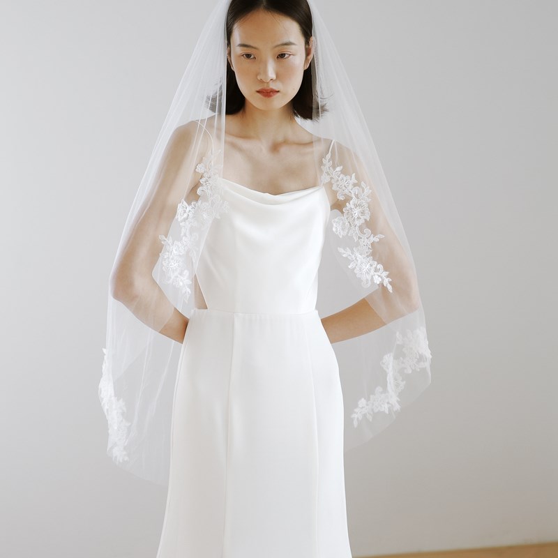 草地婚礼蕾丝头纱 n米白色新娘头纱 100cm-135cm长度
