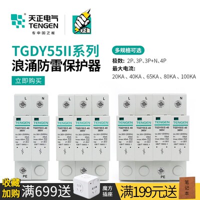 天正TGDY55II防避雷电涌浪涌保护器2P4P家用220V单相20KA三相40KA