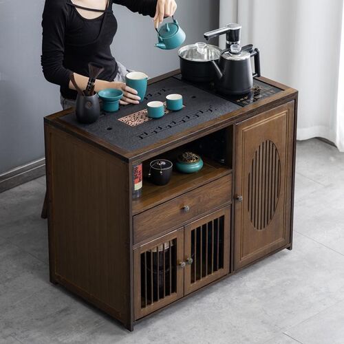 移动小茶桌茶台j茶车家用茶水柜实木带轮茶几功夫茶具套装烧水一