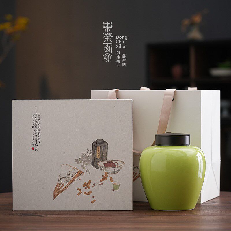 韵香茶叶罐大号陶瓷密封罐金属盖防潮缸茶仓茶包装礼盒.定制储茶