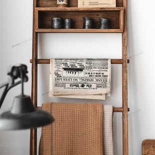 润家家居实木松木衣帽架简易落地靠墙木质挂衣架玄关斜靠收纳层架